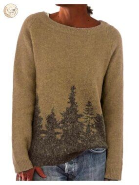 Fair Isle Wool Blend Crewneck Knit Pullover Sweater